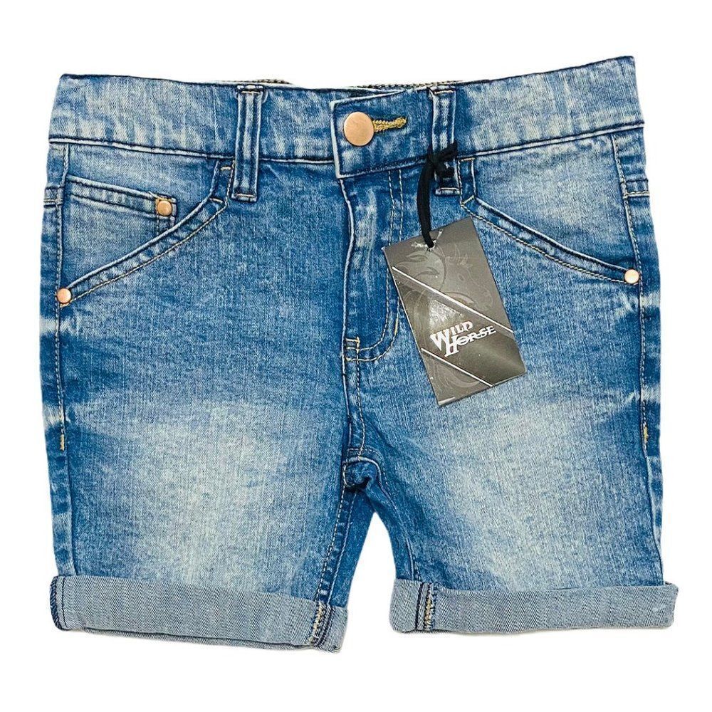 New Wild Horse Faded Blue Roll Up Jean Shorts